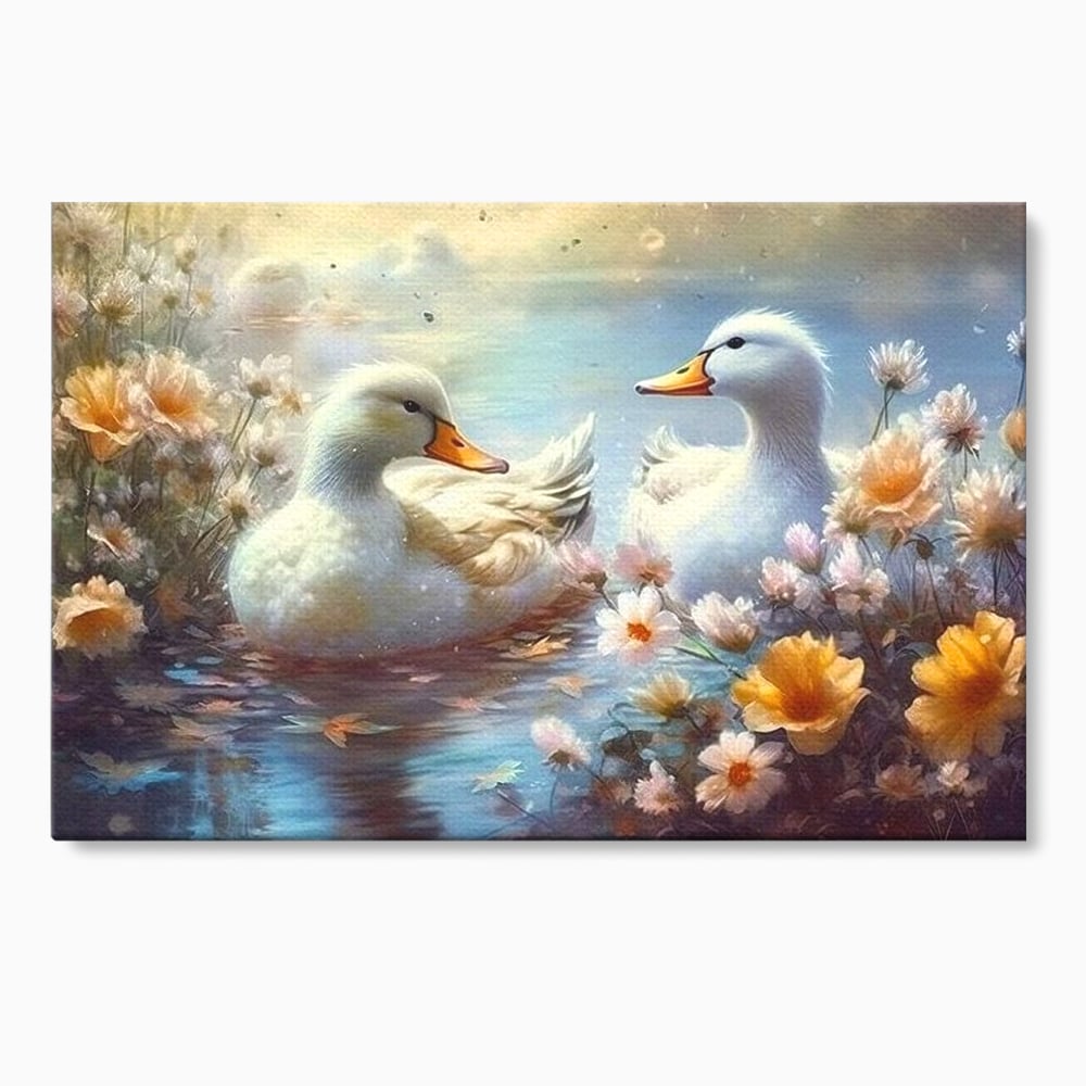 Tablou canvas cu tablou canvas cu rate pe lac, fara rama, pe sasiu de lemn
